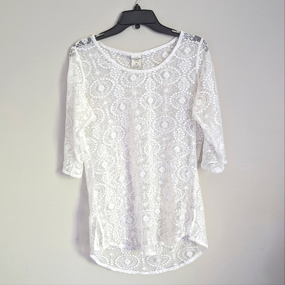 Y2K Vintage Abercrombie & Fitch Sheer White Lace Fairy Boho Tunic Size Medium